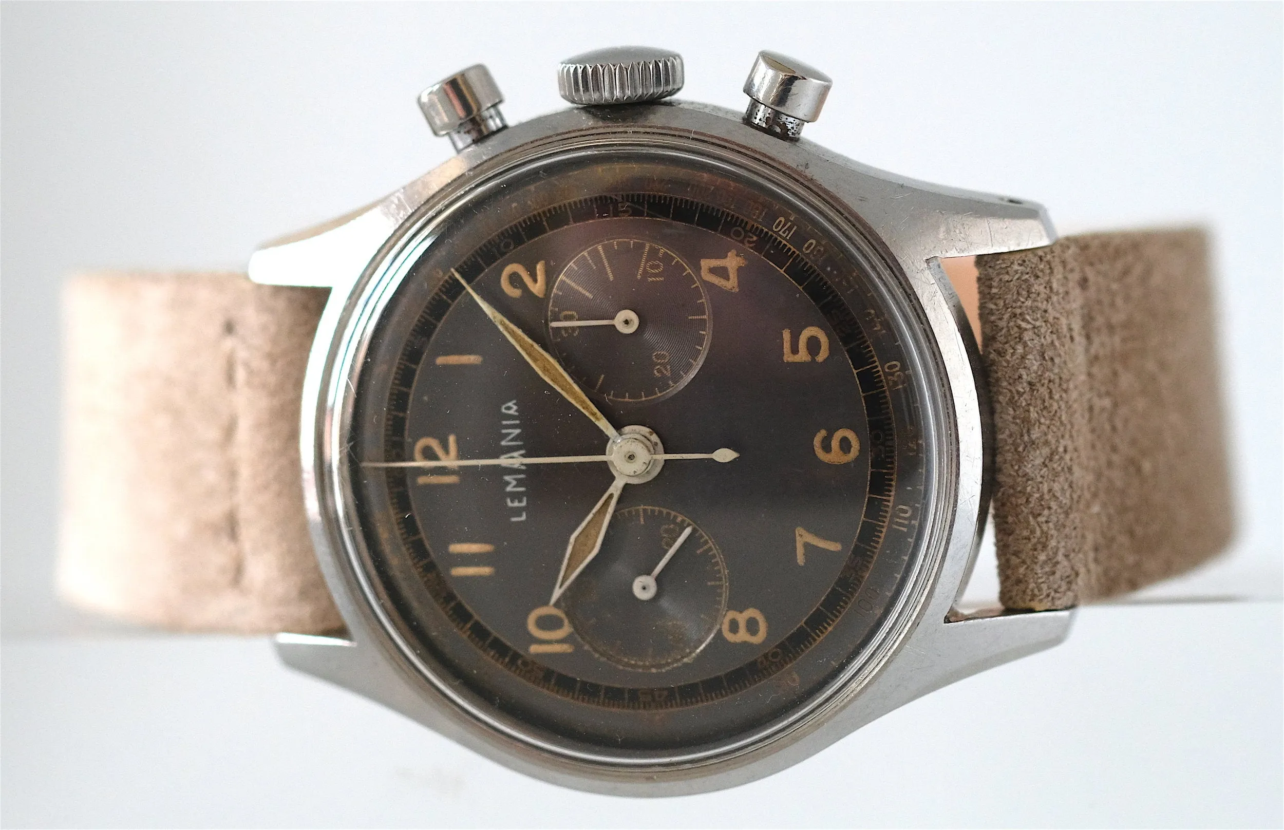 Lemania Chronograph with Patinated Rhodium Dial