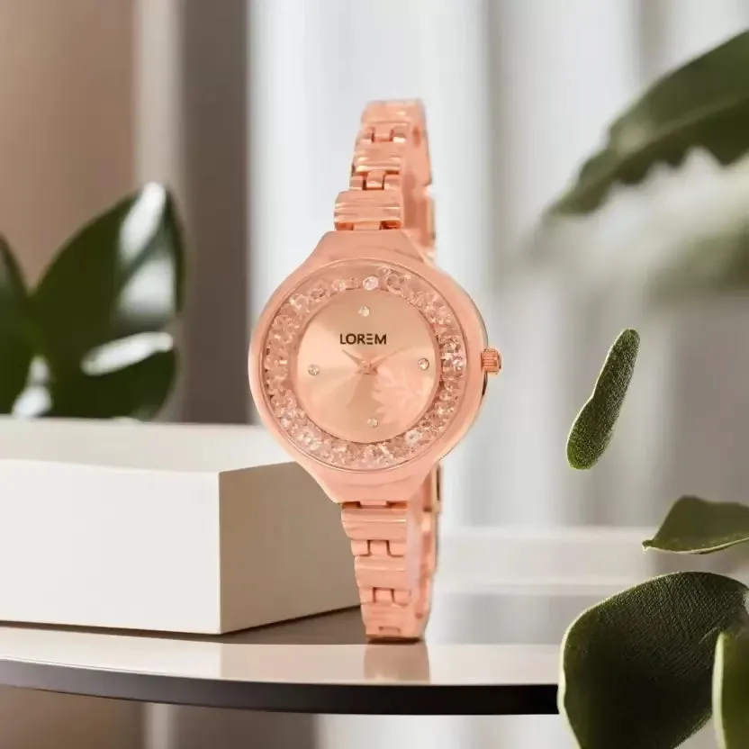 LOREM Rose Gold Fancy Analog Watch For Women LR225