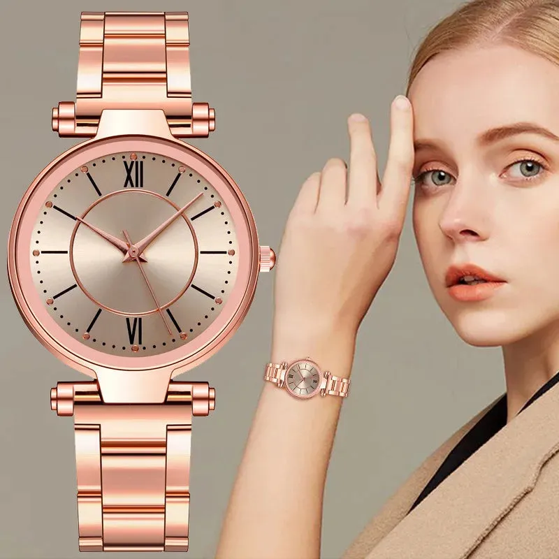 Luxury Rose Gold Stainless Steel Watches Female Classic Quartz