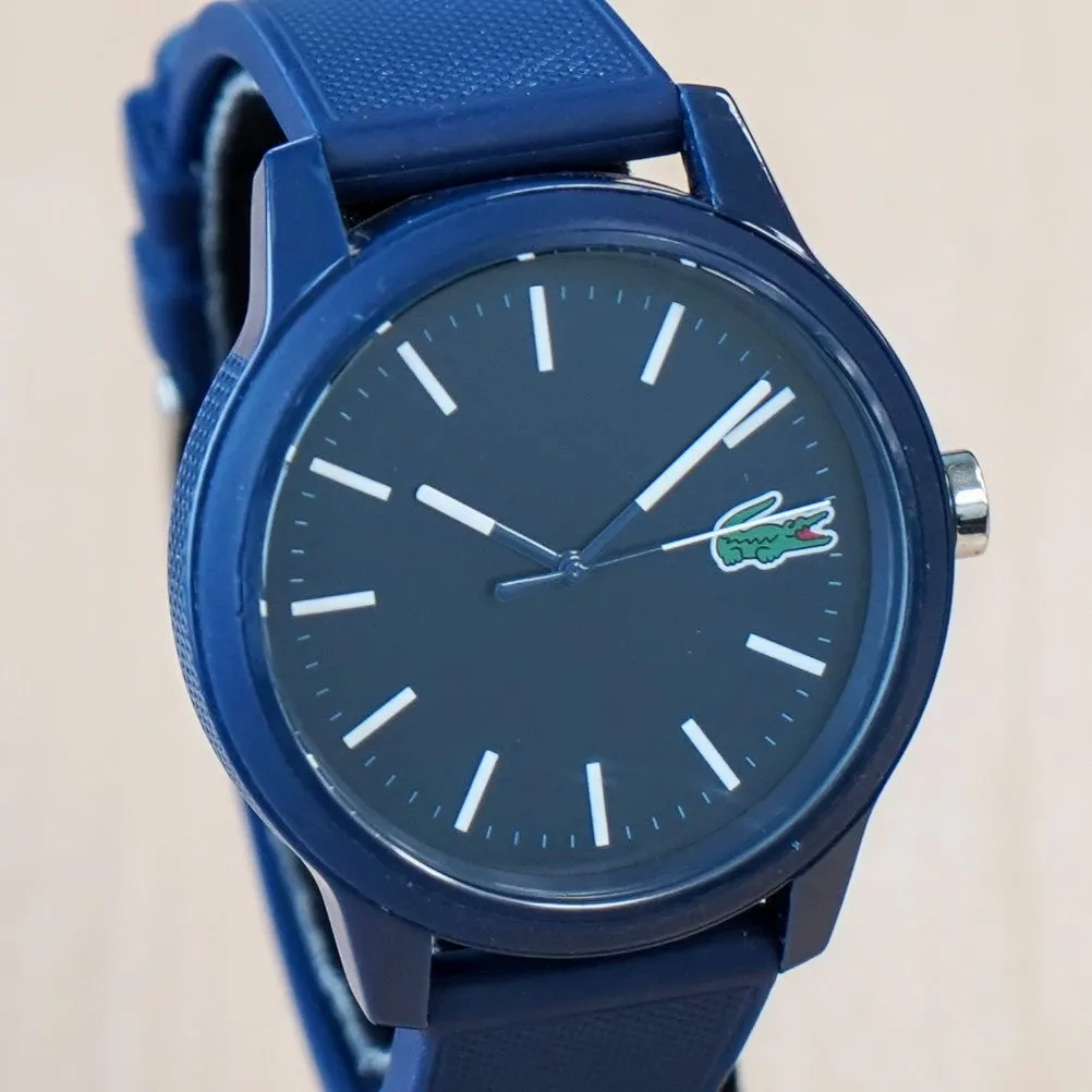 Men's LACOSTE 12.12 Watch Quartz Wristwatch Blue Silicone Strap Ref. 2010987
