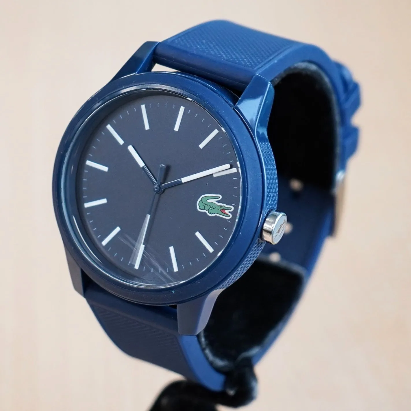 Men's LACOSTE 12.12 Watch Quartz Wristwatch Blue Silicone Strap Ref. 2010987