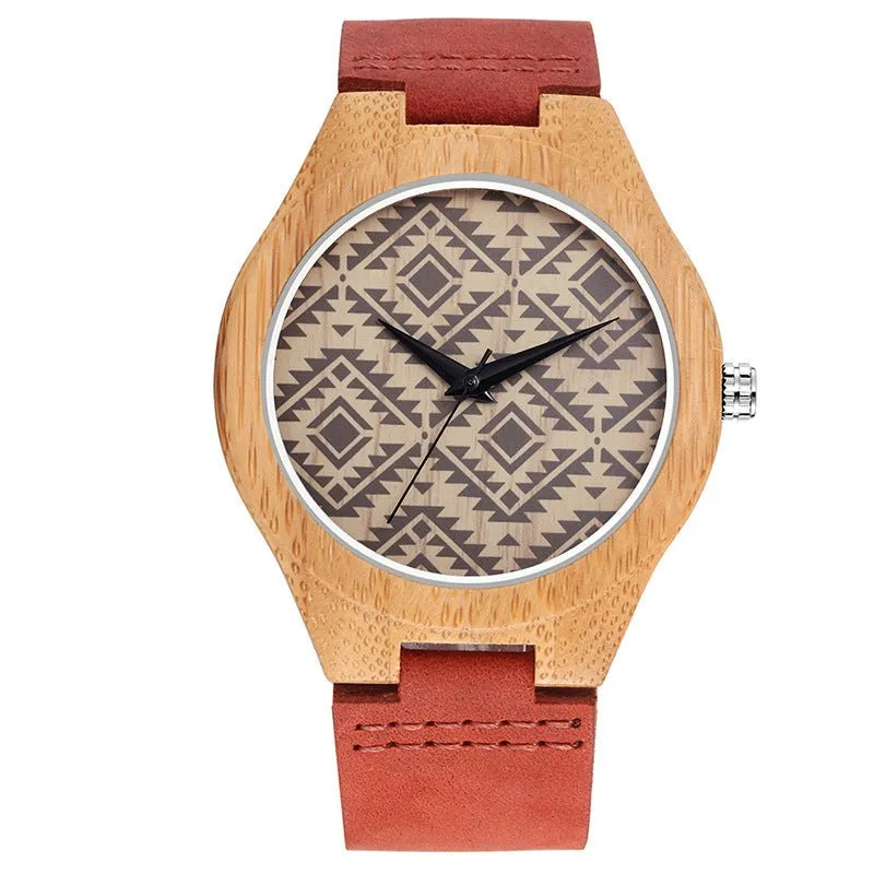 Men's Slim Fashionable Wood Watch With Leather Strap