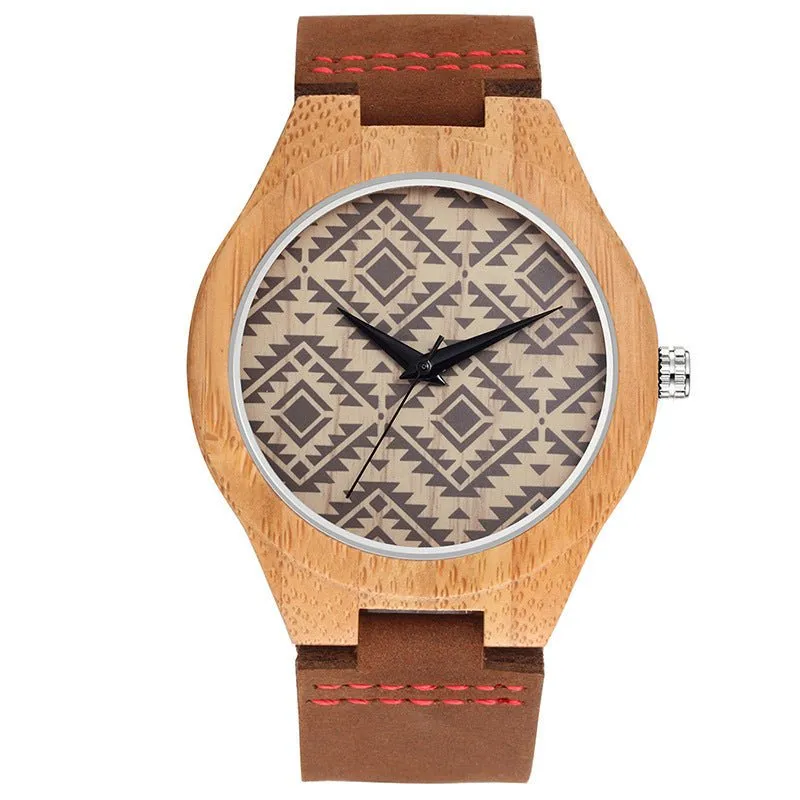 Men's Slim Fashionable Wood Watch With Leather Strap