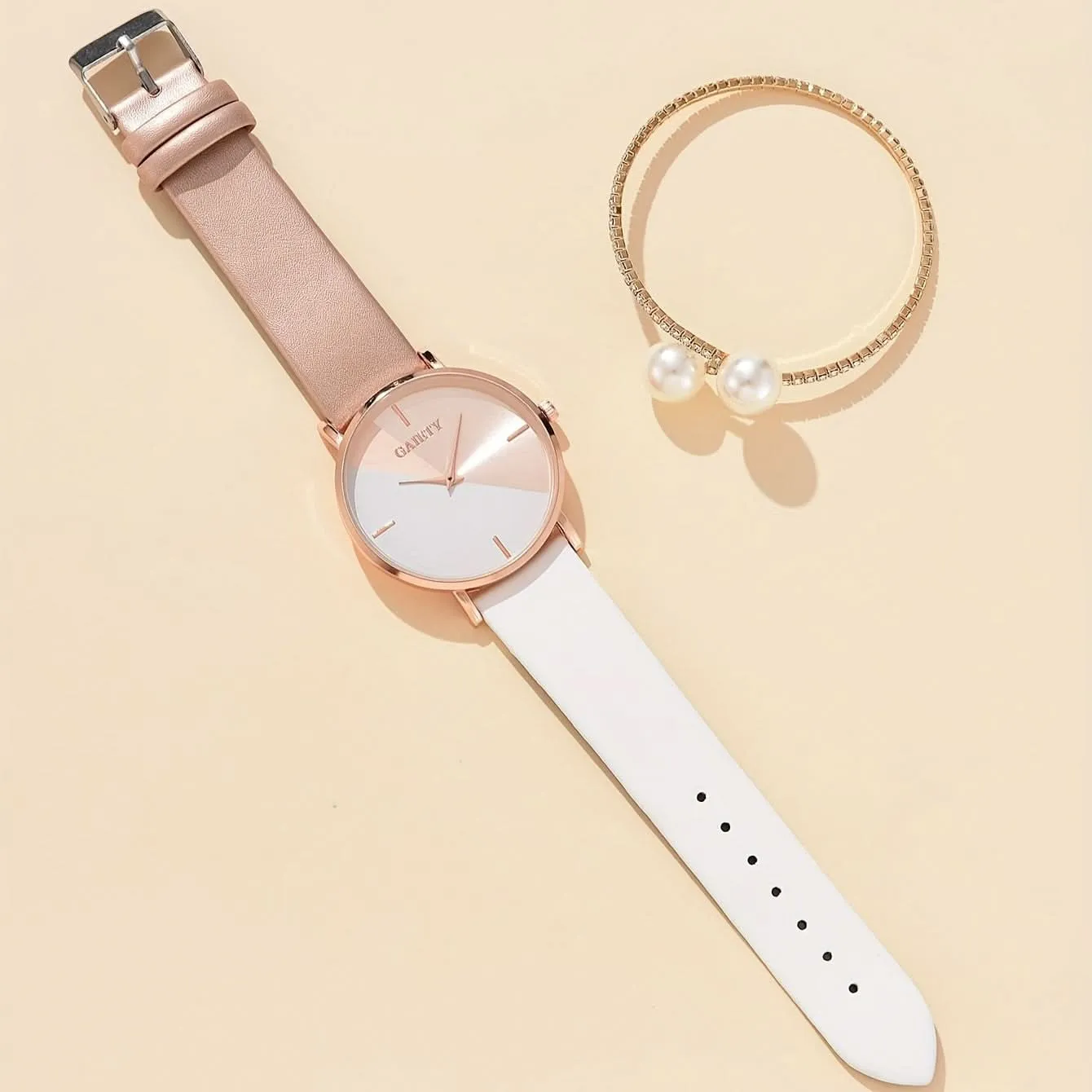 Minimalist Quartz Watch with PU Strap and Matching Bracelet