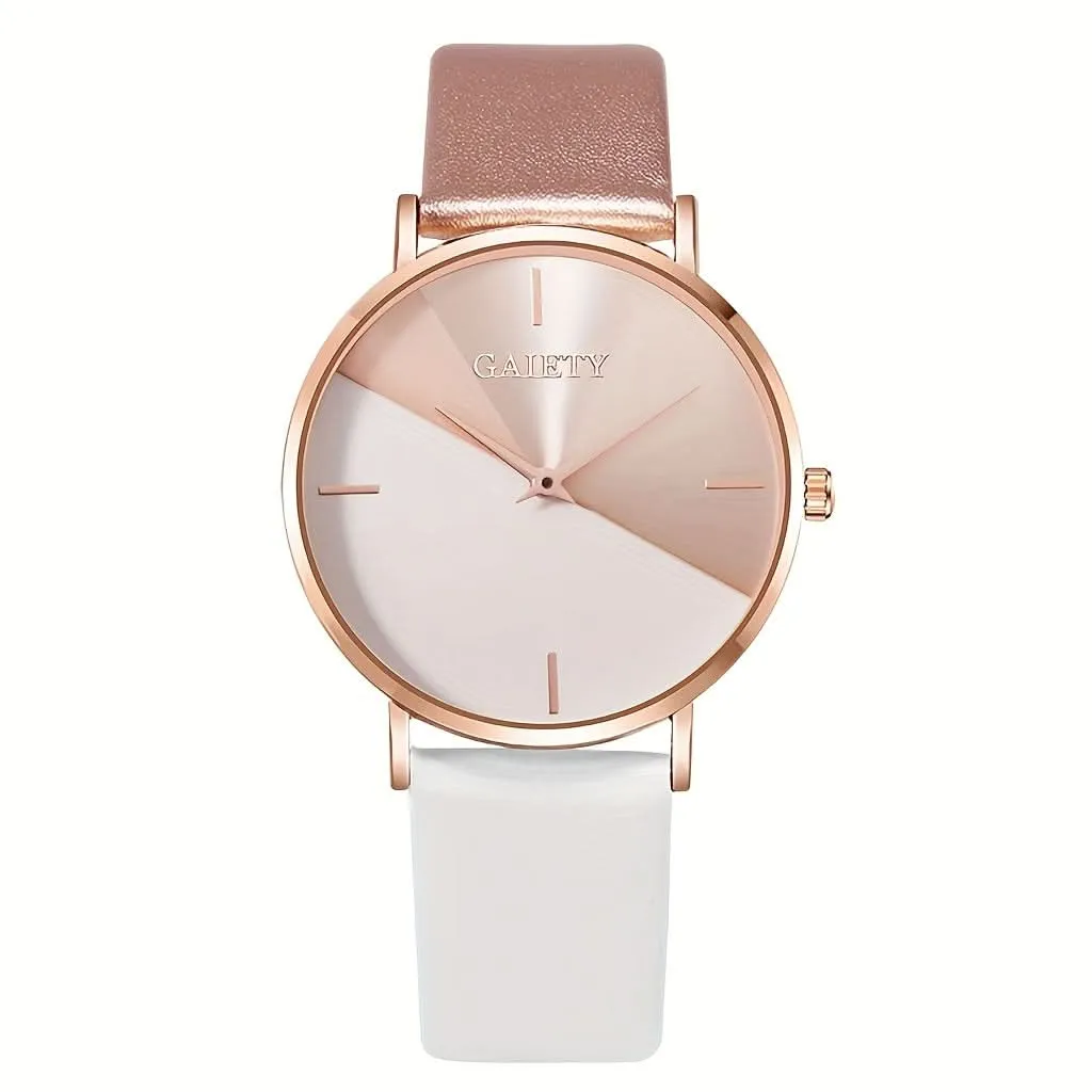 Minimalist Quartz Watch with PU Strap and Matching Bracelet