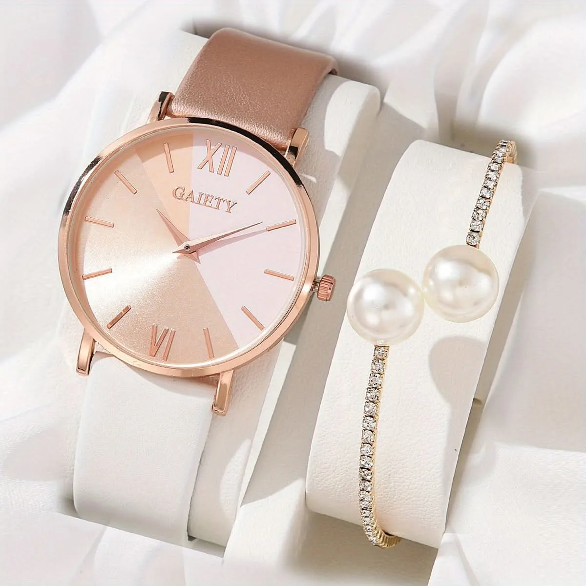 Minimalist Quartz Watch with PU Strap and Matching Bracelet
