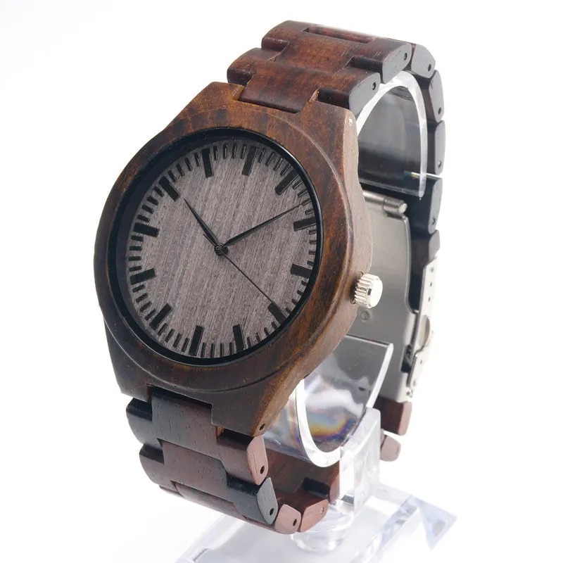New Arrival Men's Wood Wristwatch Classic Folding Clasp Quarzt Movement Wrist Watch with Wood Strap