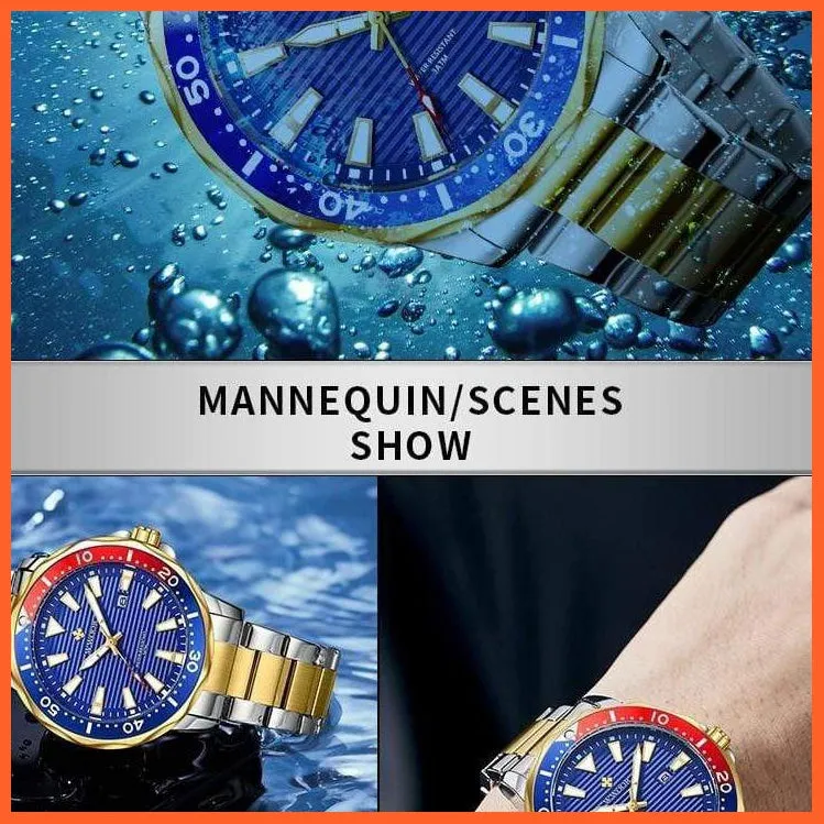 New Luxury Military Gold Watch Mens Sports Diver Quartz 30Atm Waterproof Luminous Date Wristwatches