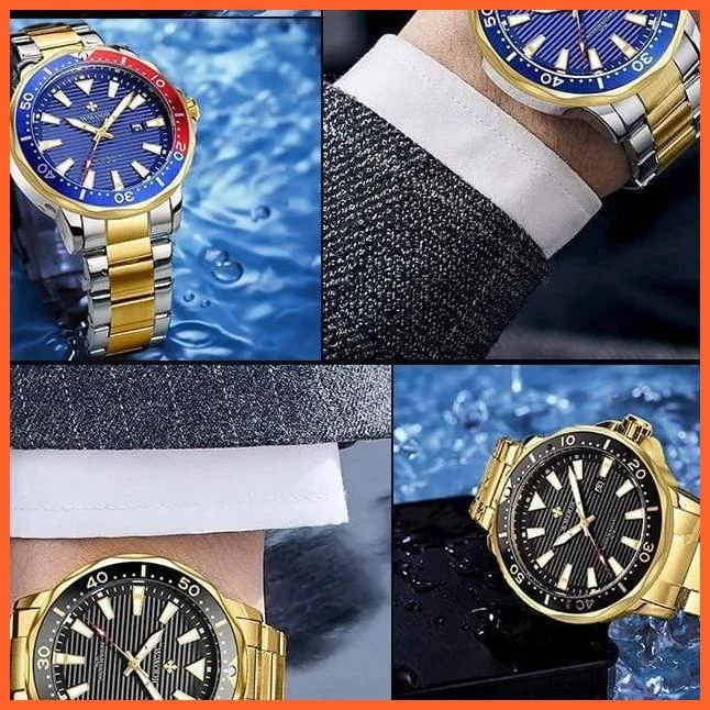 New Luxury Military Gold Watch Mens Sports Diver Quartz 30Atm Waterproof Luminous Date Wristwatches