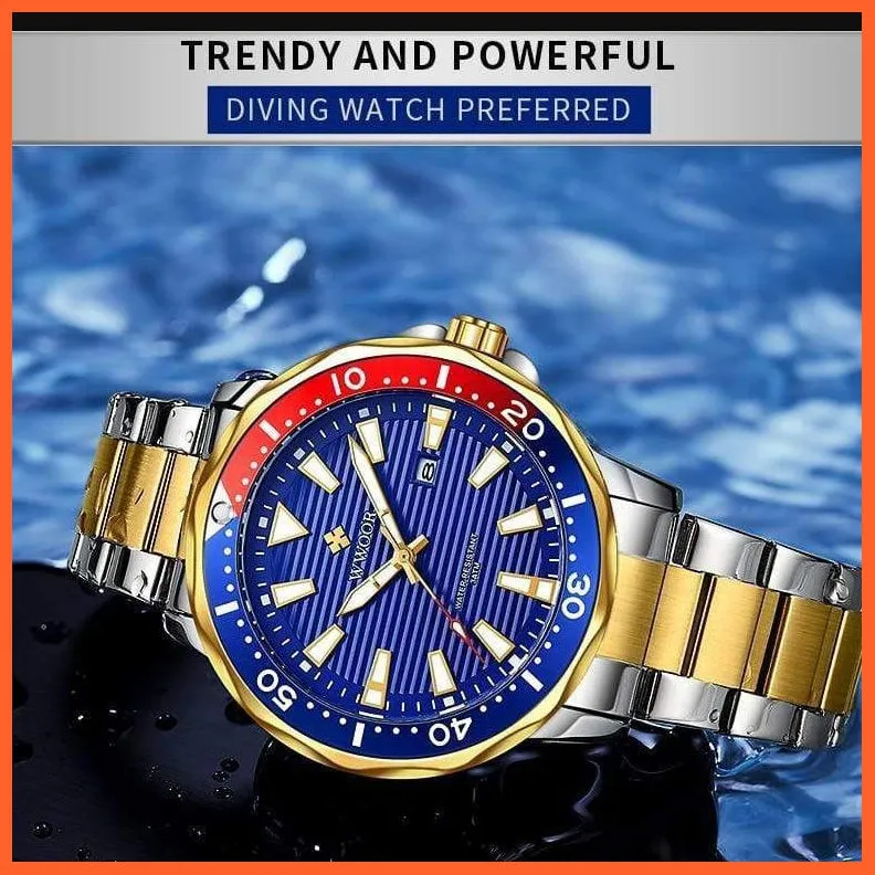 New Luxury Military Gold Watch Mens Sports Diver Quartz 30Atm Waterproof Luminous Date Wristwatches