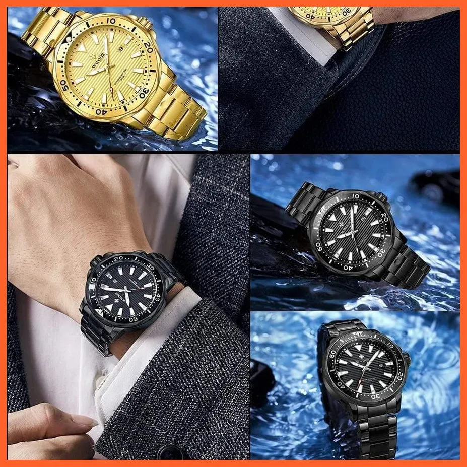 New Luxury Military Gold Watch Mens Sports Diver Quartz 30Atm Waterproof Luminous Date Wristwatches