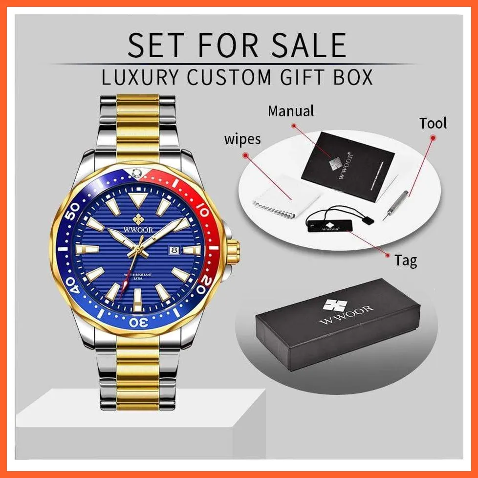 New Luxury Military Gold Watch Mens Sports Diver Quartz 30Atm Waterproof Luminous Date Wristwatches