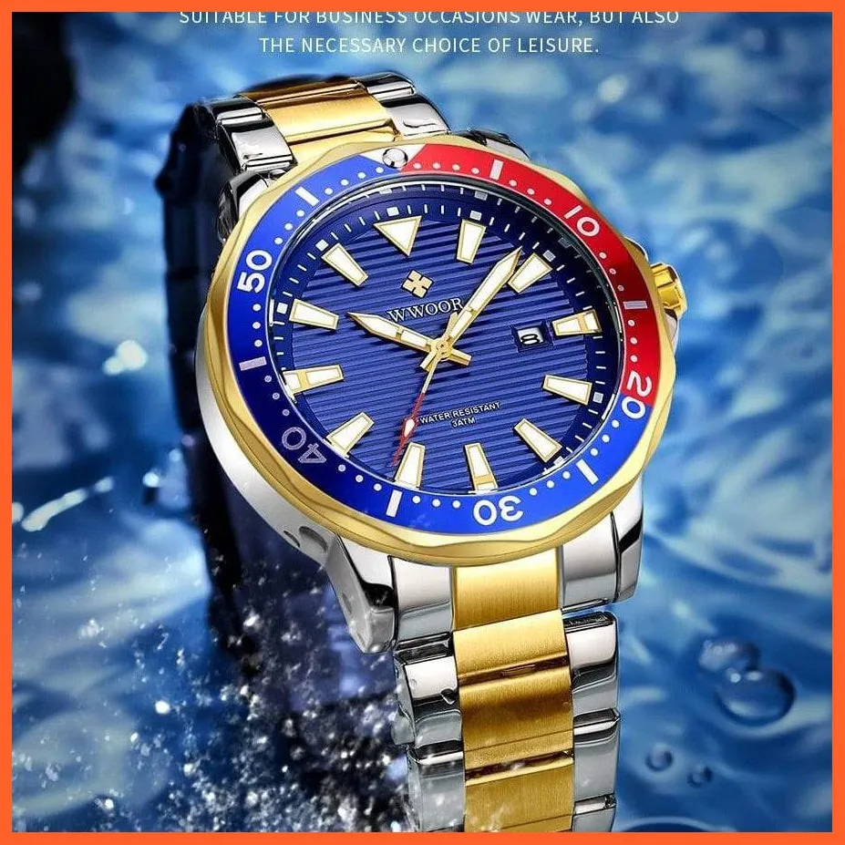 New Luxury Military Gold Watch Mens Sports Diver Quartz 30Atm Waterproof Luminous Date Wristwatches