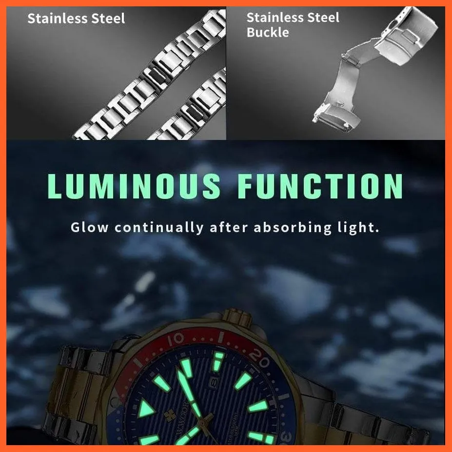 New Luxury Military Gold Watch Mens Sports Diver Quartz 30Atm Waterproof Luminous Date Wristwatches