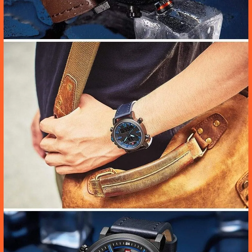 New Men'S Fashion Sport Watches | Mens Leather Waterproof Led Analog Clock Quartz Watches