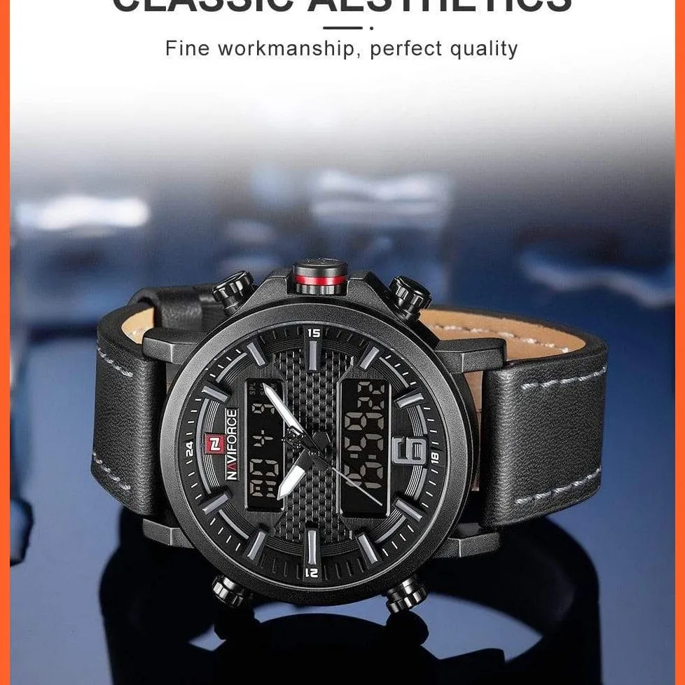 New Men'S Fashion Sport Watches | Mens Leather Waterproof Led Analog Clock Quartz Watches