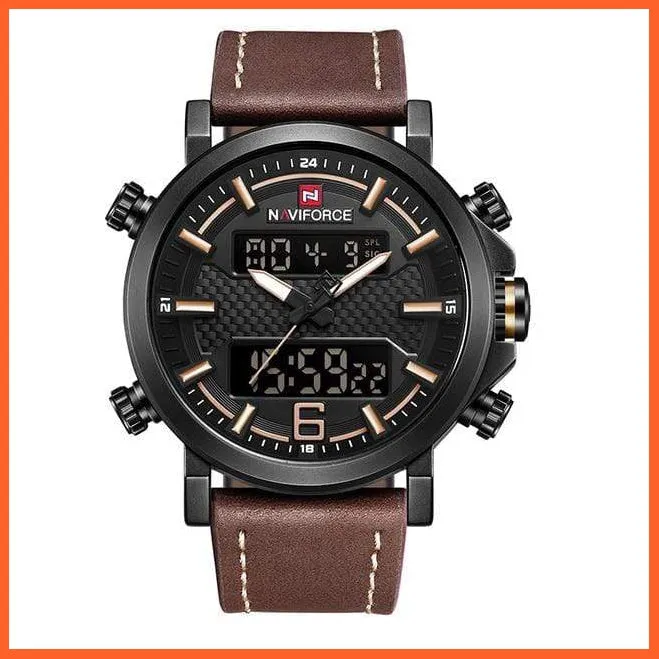 New Men'S Fashion Sport Watches | Mens Leather Waterproof Led Analog Clock Quartz Watches