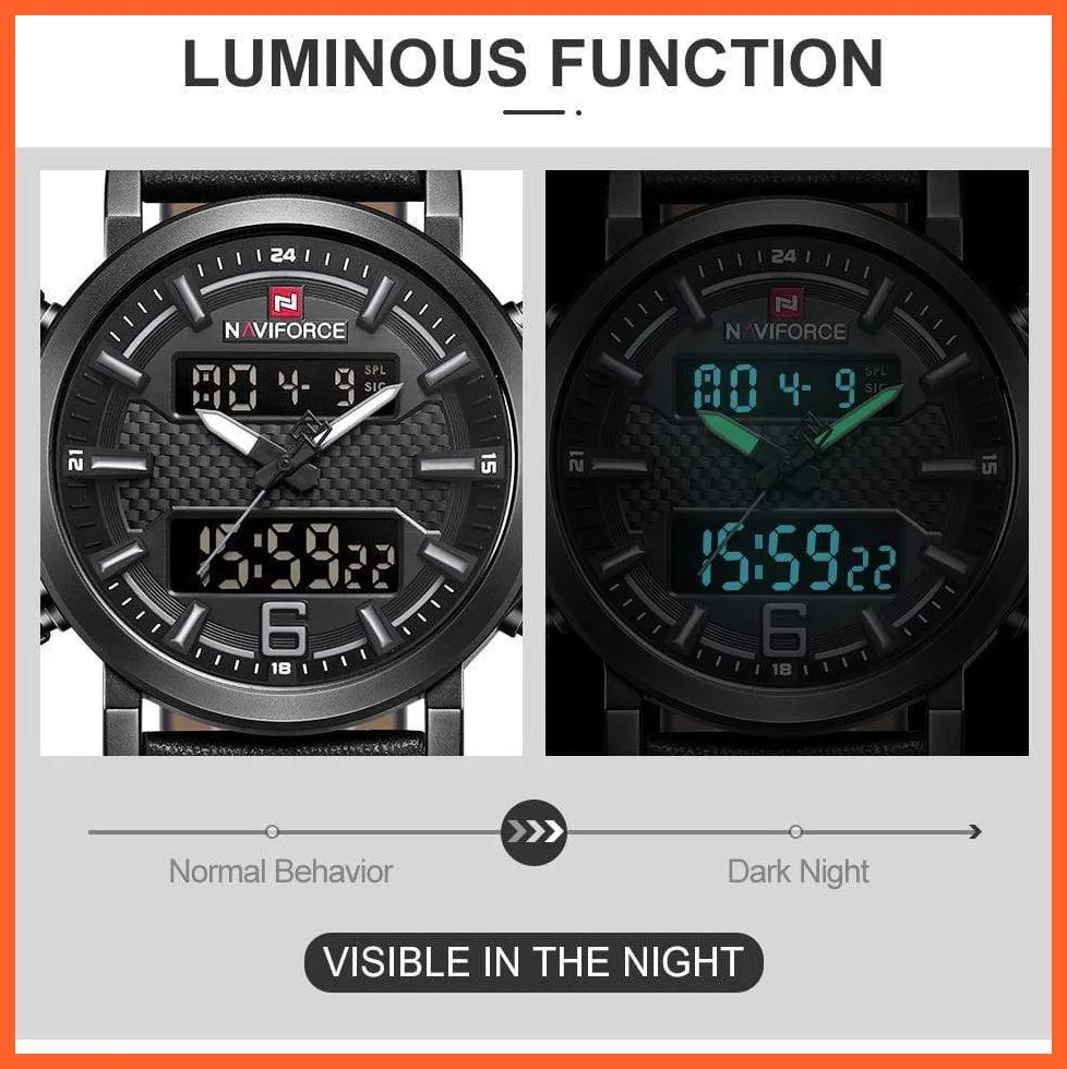 New Men'S Fashion Sport Watches | Mens Leather Waterproof Led Analog Clock Quartz Watches