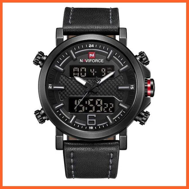 New Men'S Fashion Sport Watches | Mens Leather Waterproof Led Analog Clock Quartz Watches