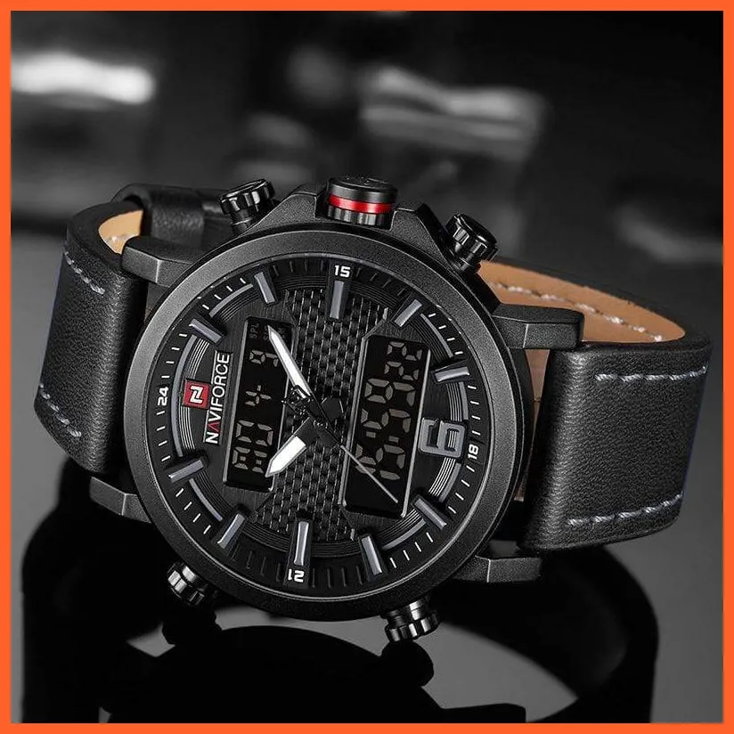 New Men'S Fashion Sport Watches | Mens Leather Waterproof Led Analog Clock Quartz Watches
