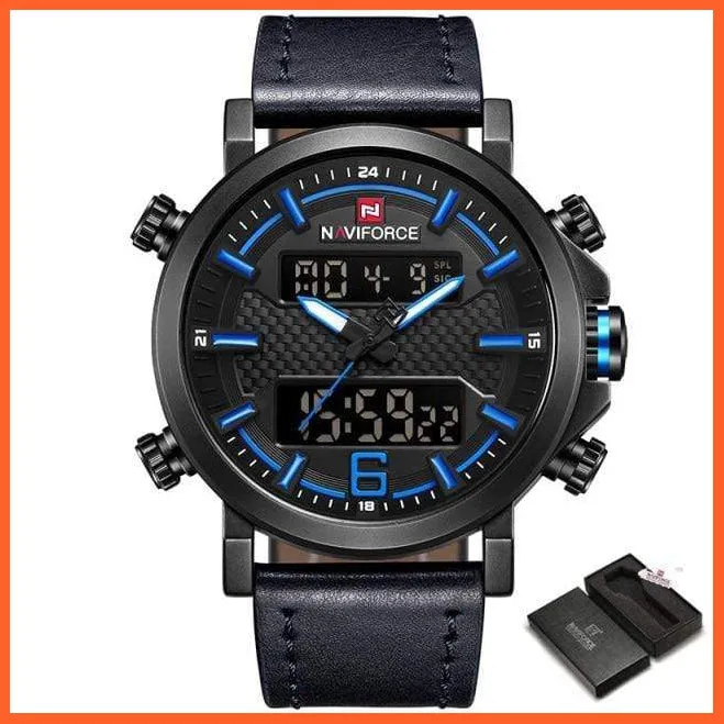 New Men'S Fashion Sport Watches | Mens Leather Waterproof Led Analog Clock Quartz Watches