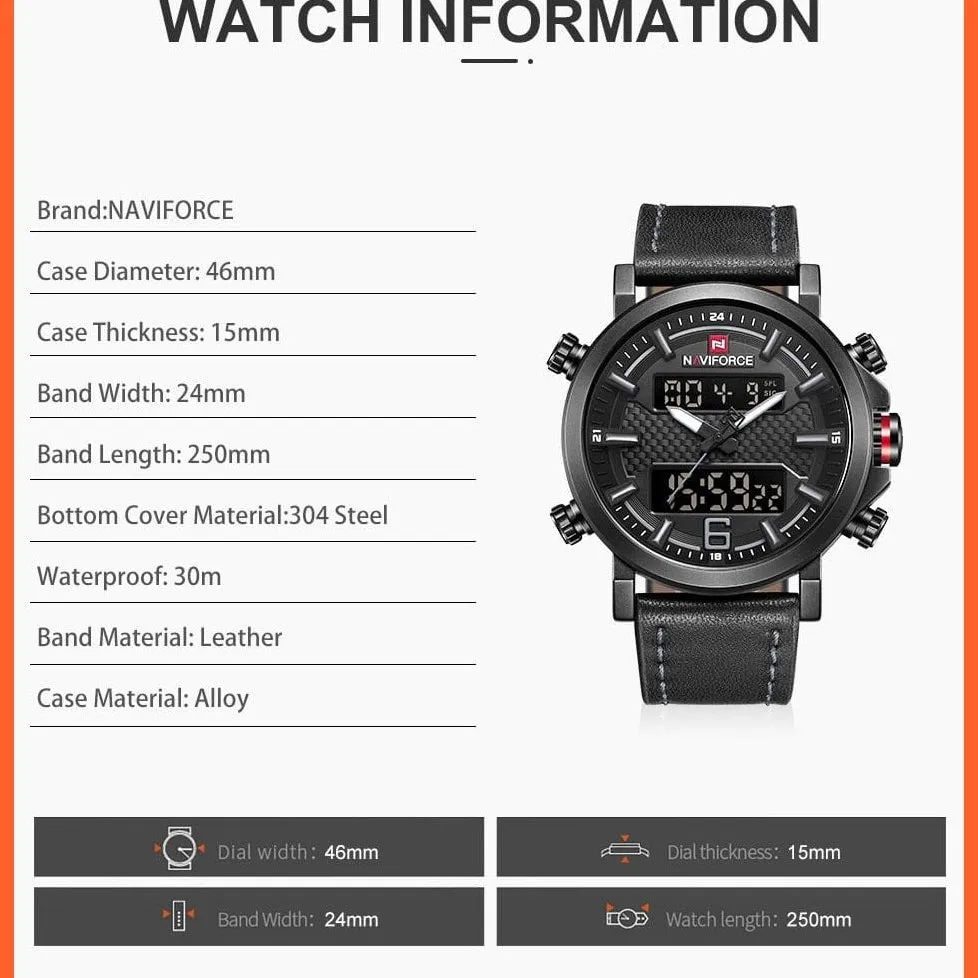 New Men'S Fashion Sport Watches | Mens Leather Waterproof Led Analog Clock Quartz Watches