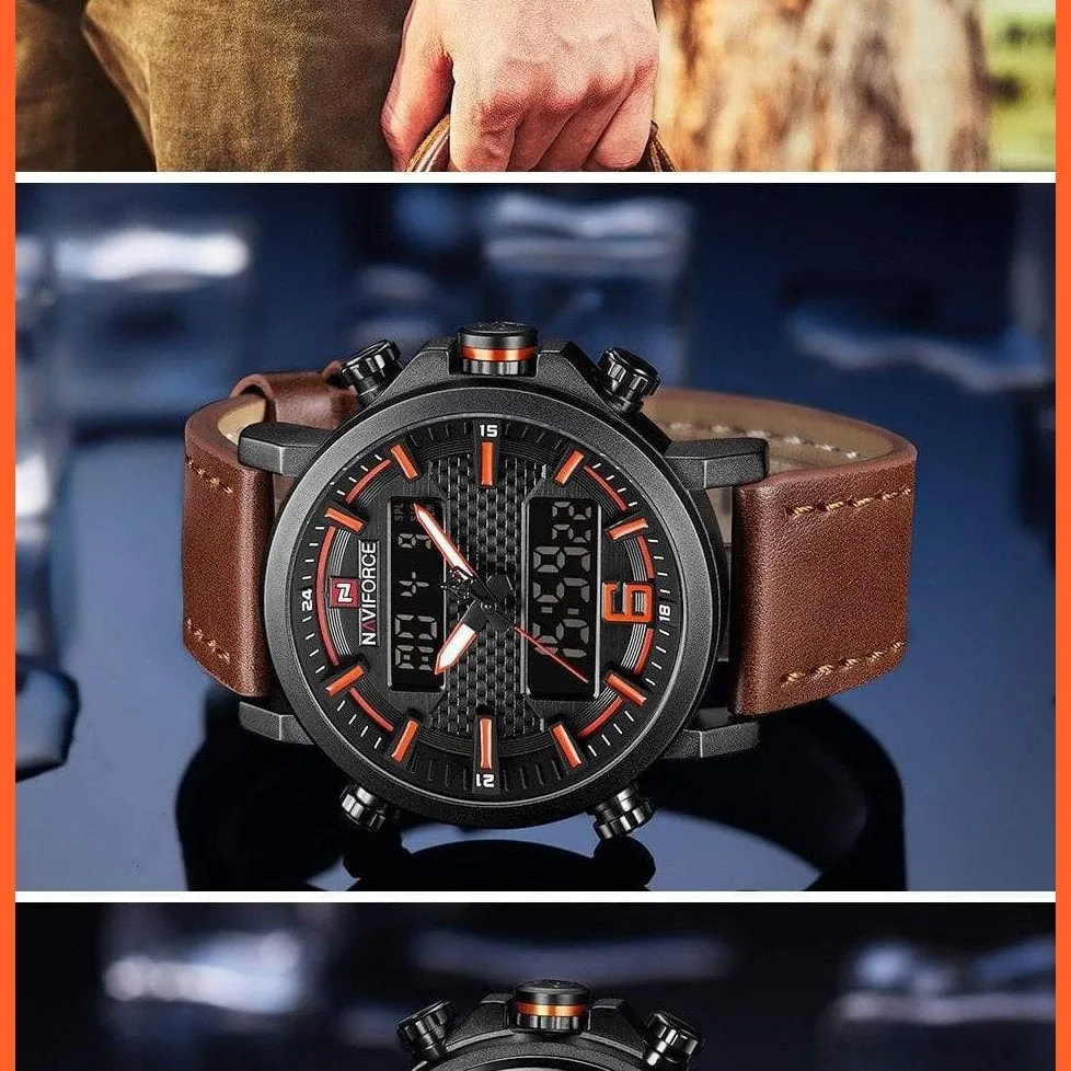 New Men'S Fashion Sport Watches | Mens Leather Waterproof Led Analog Clock Quartz Watches