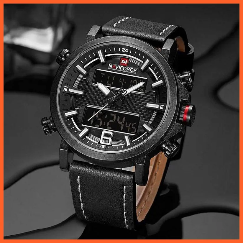 New Men'S Fashion Sport Watches | Mens Leather Waterproof Led Analog Clock Quartz Watches