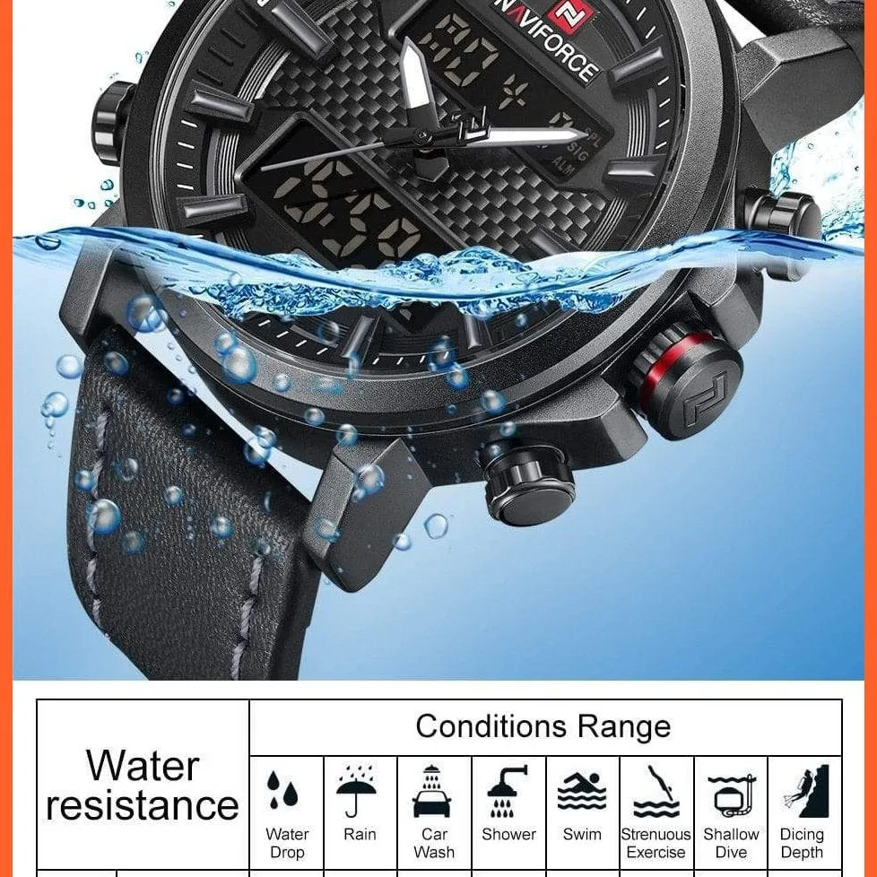 New Men'S Fashion Sport Watches | Mens Leather Waterproof Led Analog Clock Quartz Watches