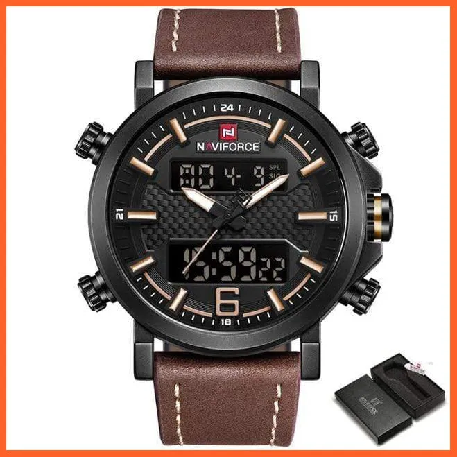 New Men'S Fashion Sport Watches | Mens Leather Waterproof Led Analog Clock Quartz Watches