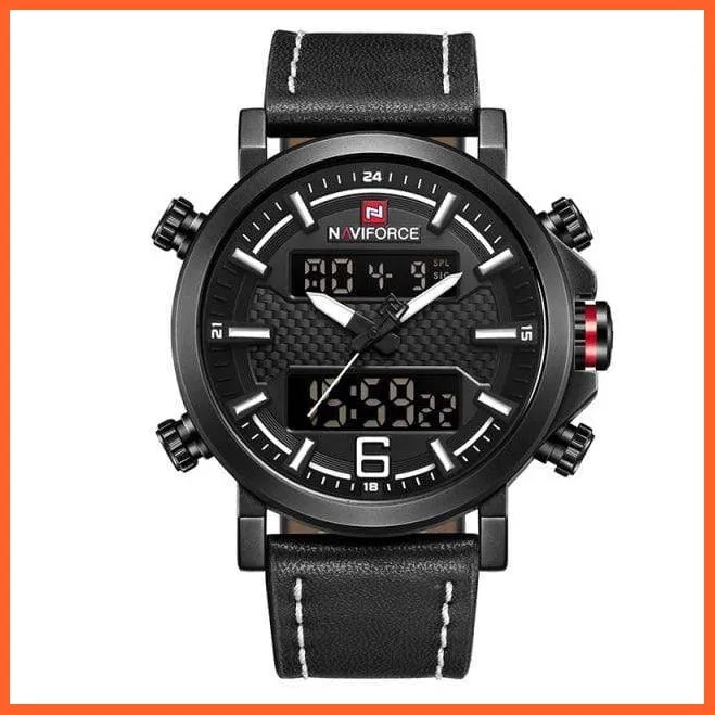 New Men'S Fashion Sport Watches | Mens Leather Waterproof Led Analog Clock Quartz Watches