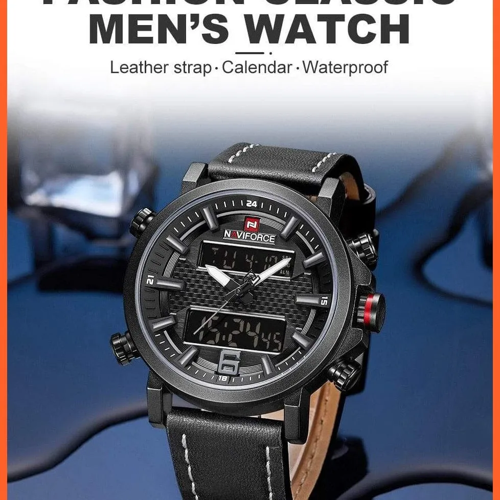 New Men'S Fashion Sport Watches | Mens Leather Waterproof Led Analog Clock Quartz Watches