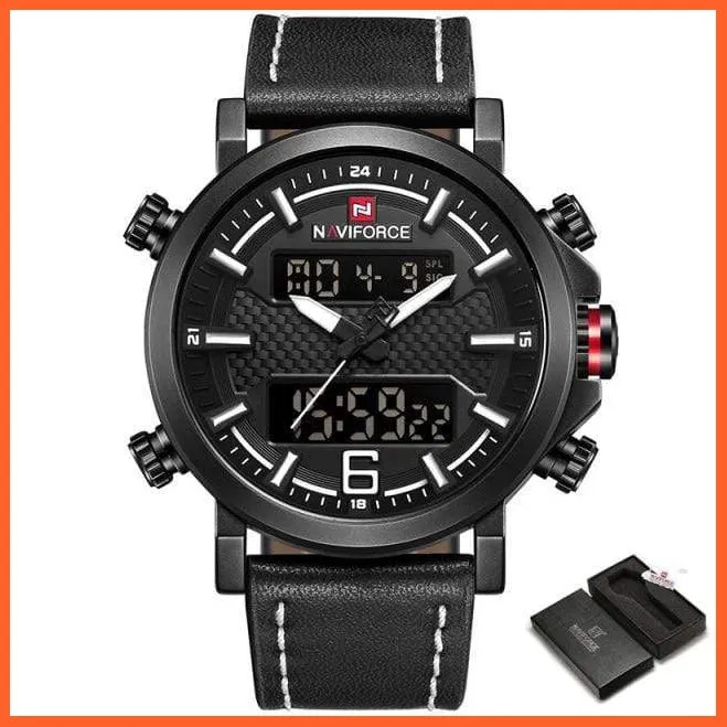 New Men'S Fashion Sport Watches | Mens Leather Waterproof Led Analog Clock Quartz Watches