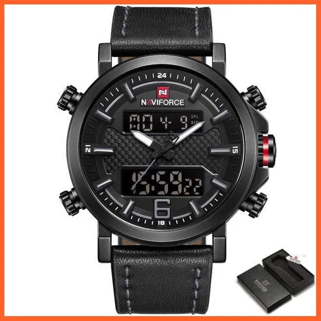 New Men'S Fashion Sport Watches | Mens Leather Waterproof Led Analog Clock Quartz Watches