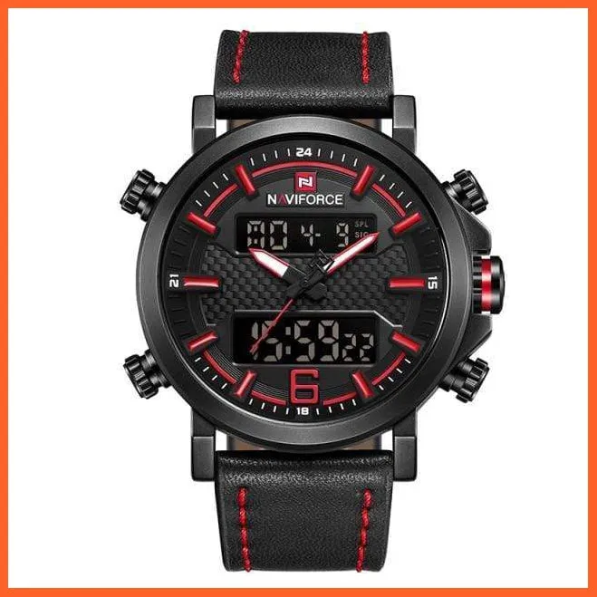 New Men'S Fashion Sport Watches | Mens Leather Waterproof Led Analog Clock Quartz Watches