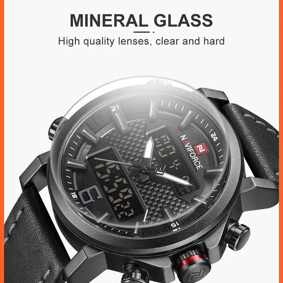 New Men'S Fashion Sport Watches | Mens Leather Waterproof Led Analog Clock Quartz Watches