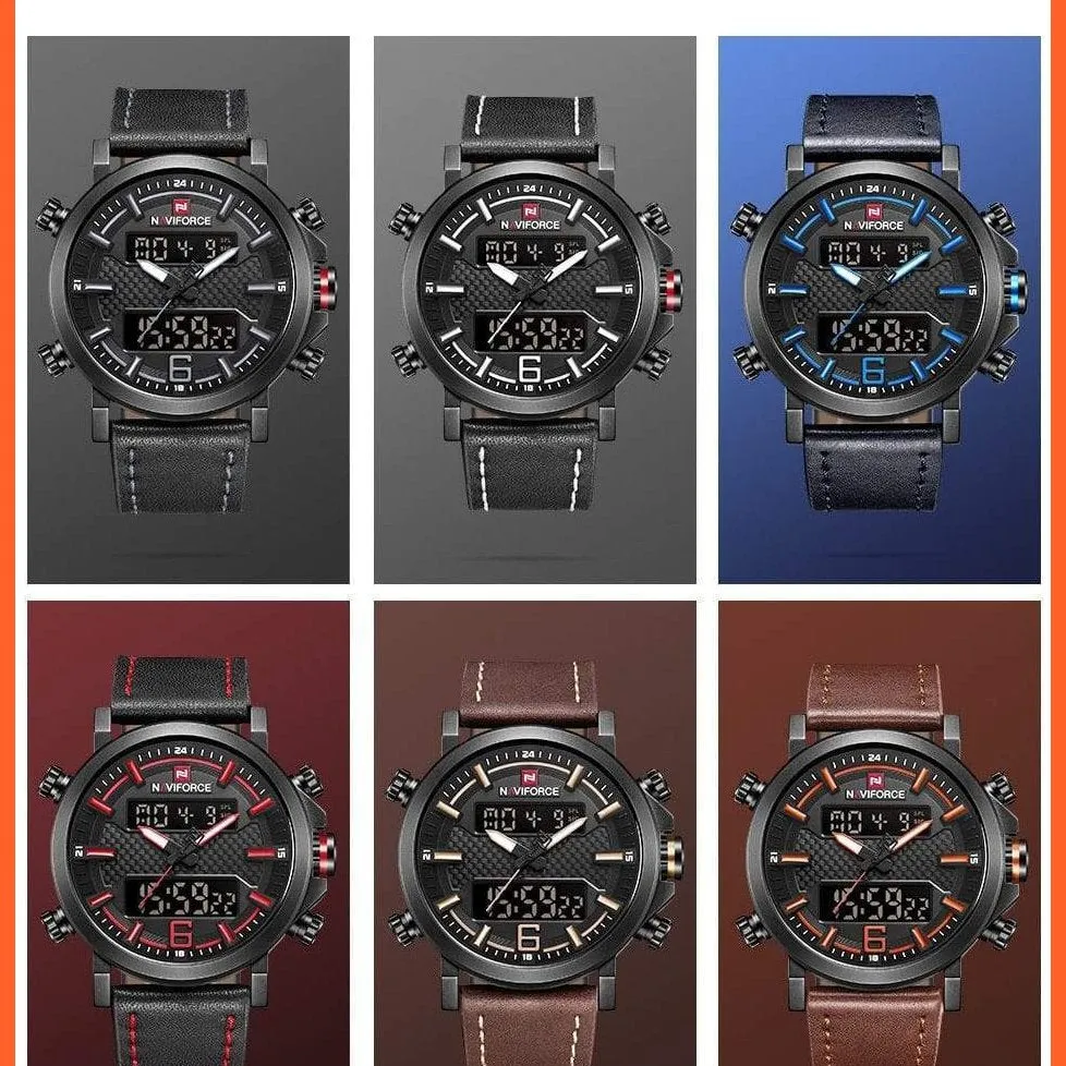 New Men'S Fashion Sport Watches | Mens Leather Waterproof Led Analog Clock Quartz Watches