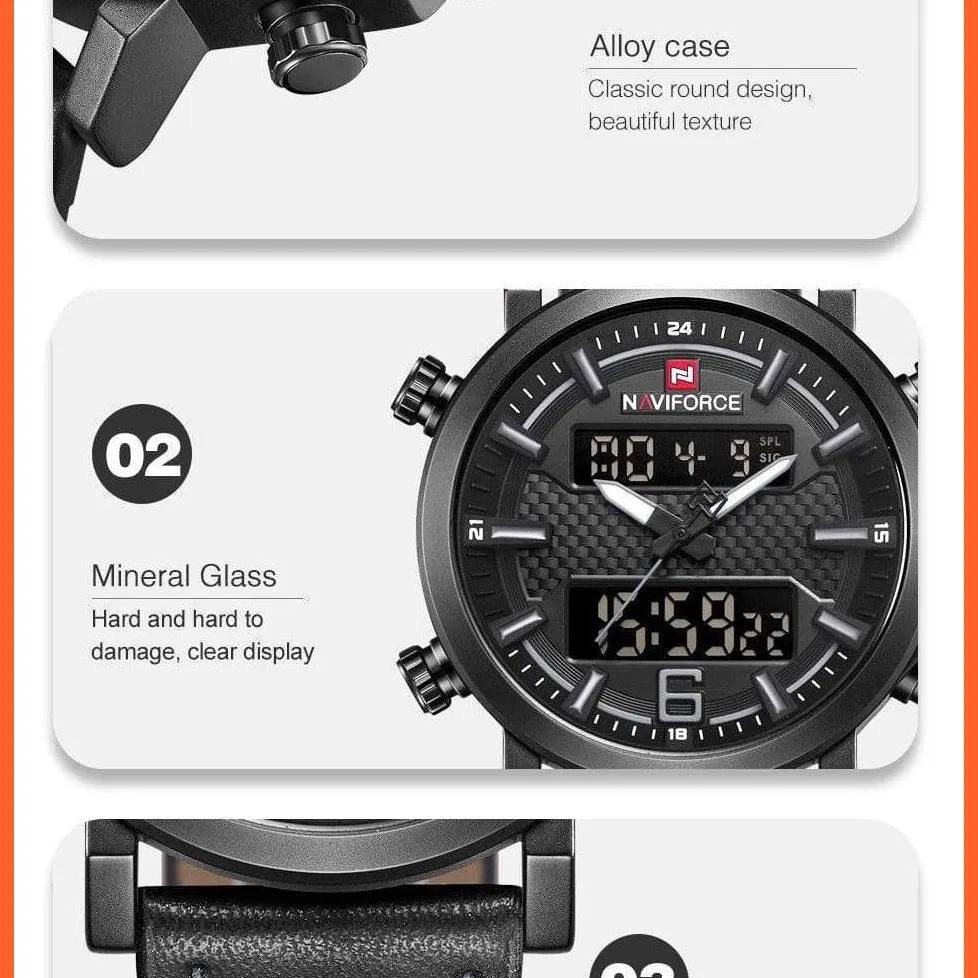 New Men'S Fashion Sport Watches | Mens Leather Waterproof Led Analog Clock Quartz Watches