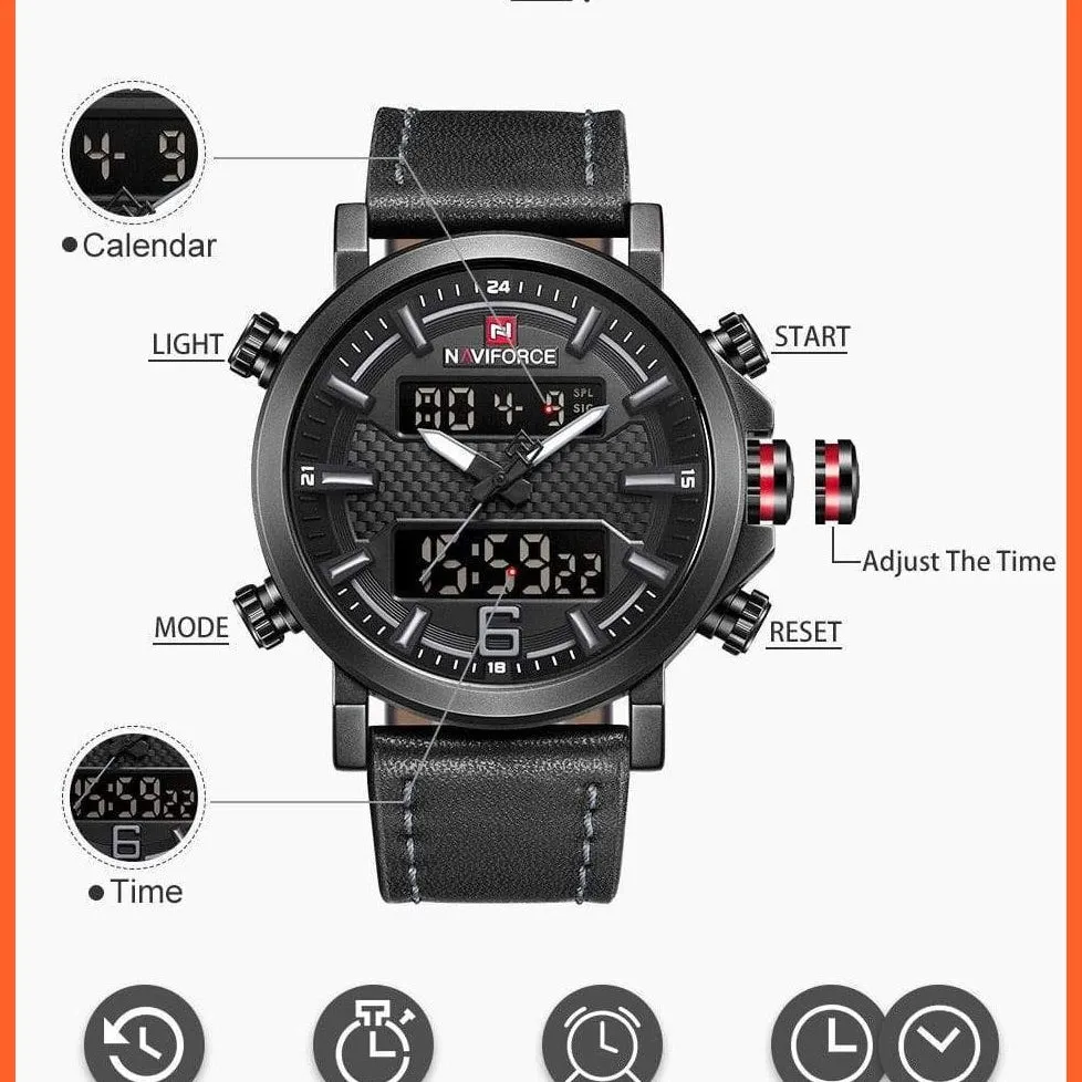 New Men'S Fashion Sport Watches | Mens Leather Waterproof Led Analog Clock Quartz Watches