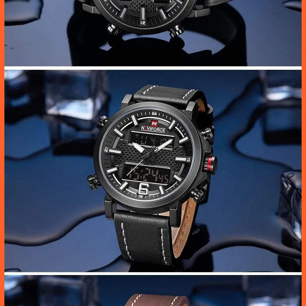 New Men'S Fashion Sport Watches | Mens Leather Waterproof Led Analog Clock Quartz Watches