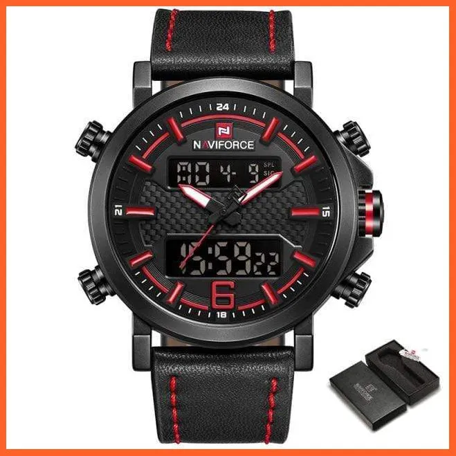 New Men'S Fashion Sport Watches | Mens Leather Waterproof Led Analog Clock Quartz Watches