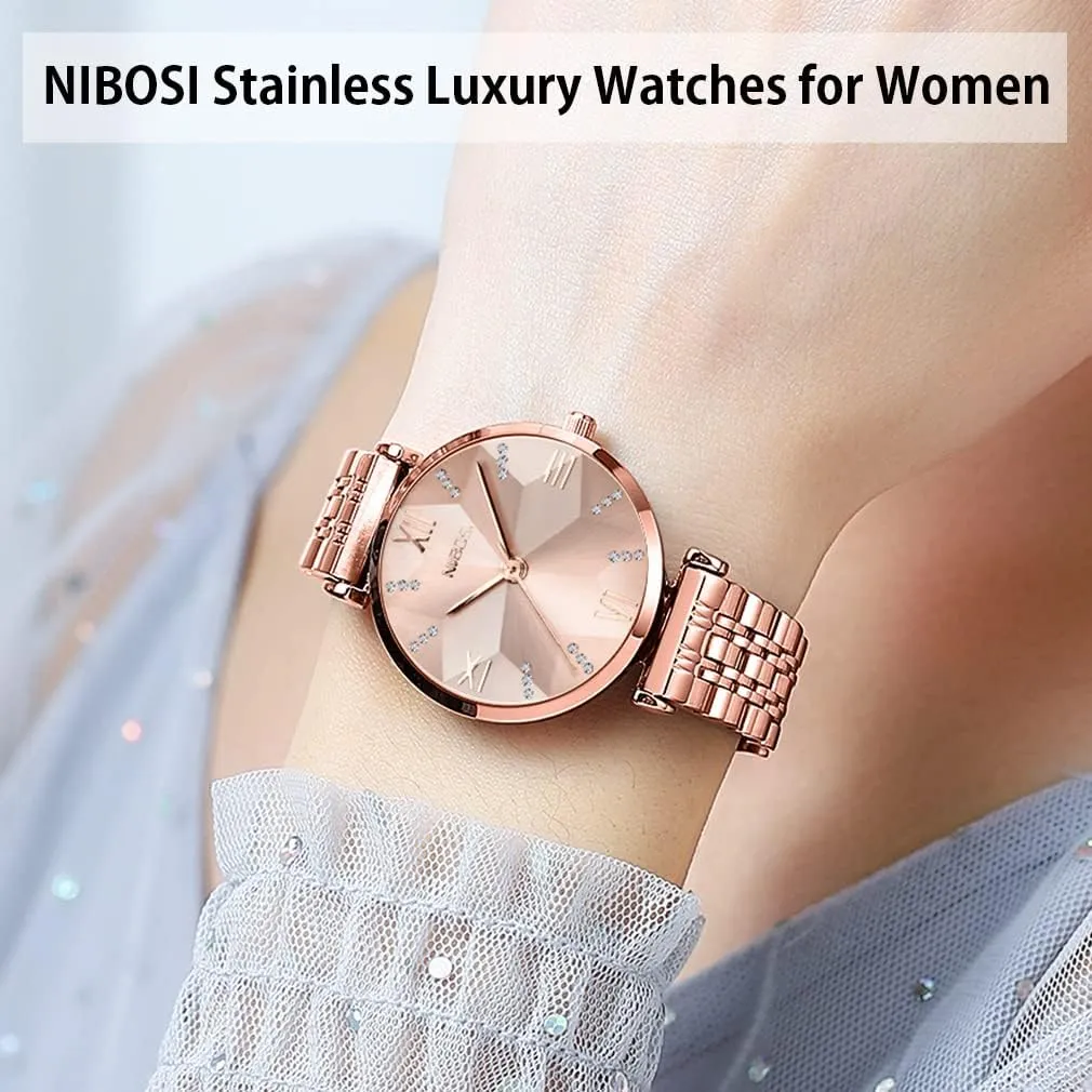 NIBOSI Women Watches Rose Gold Fashion Ladies Female Dress Luxury Simple Waterproof Stainless Girls Wife Gifts Wrist Watch