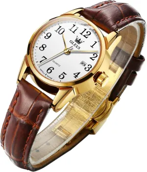 OLEVS Women Leather Watch - Analog Ladies Quartz Watches Luxury Dress Watch for Small Wrists Waterproof with Date Day Function - Reloj para Mujer
