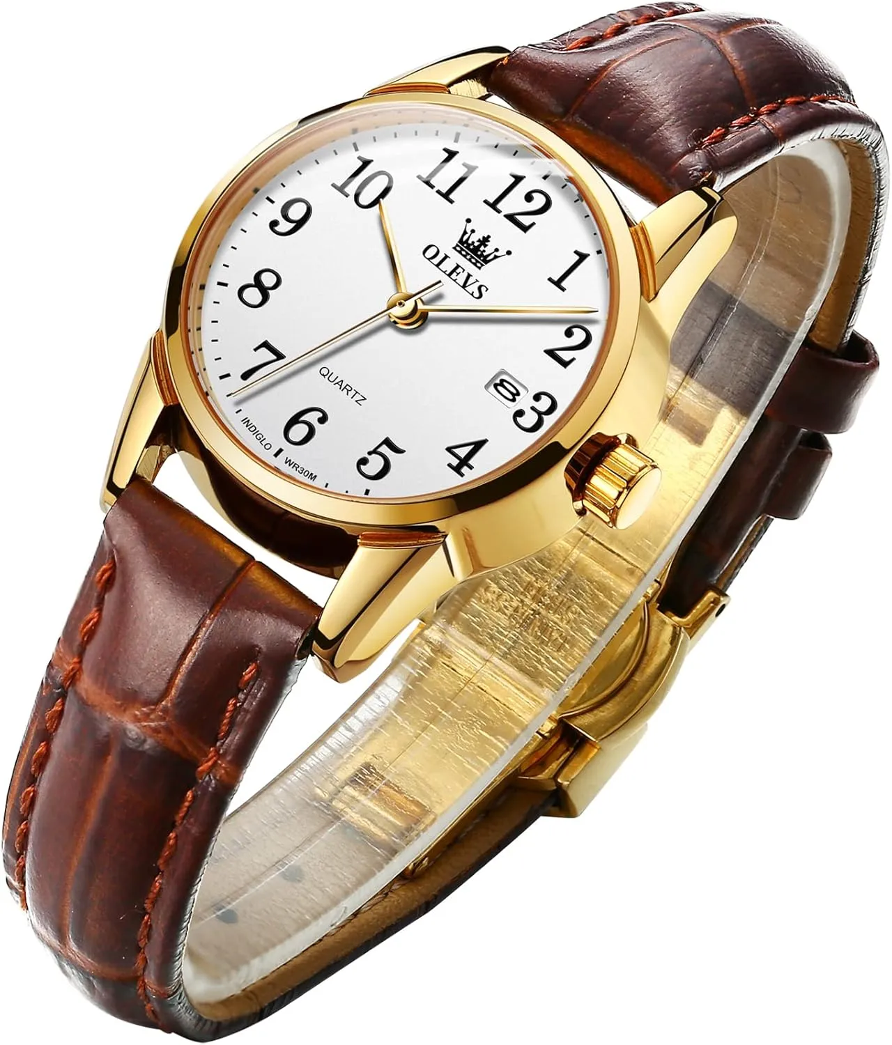 OLEVS Women Leather Watch - Analog Ladies Quartz Watches Luxury Dress Watch for Small Wrists Waterproof with Date Day Function - Reloj para Mujer