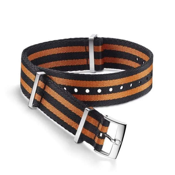 Omega Nato Polyamide 5-stripe Black & Orange Strap