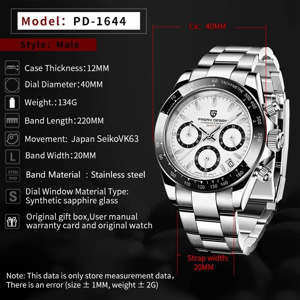 Pagani Design Mens Watches Full Stainless Steel Analogue Quartz Wrist Watch for Men Luxury Waterproof Dress Wristwatch Date