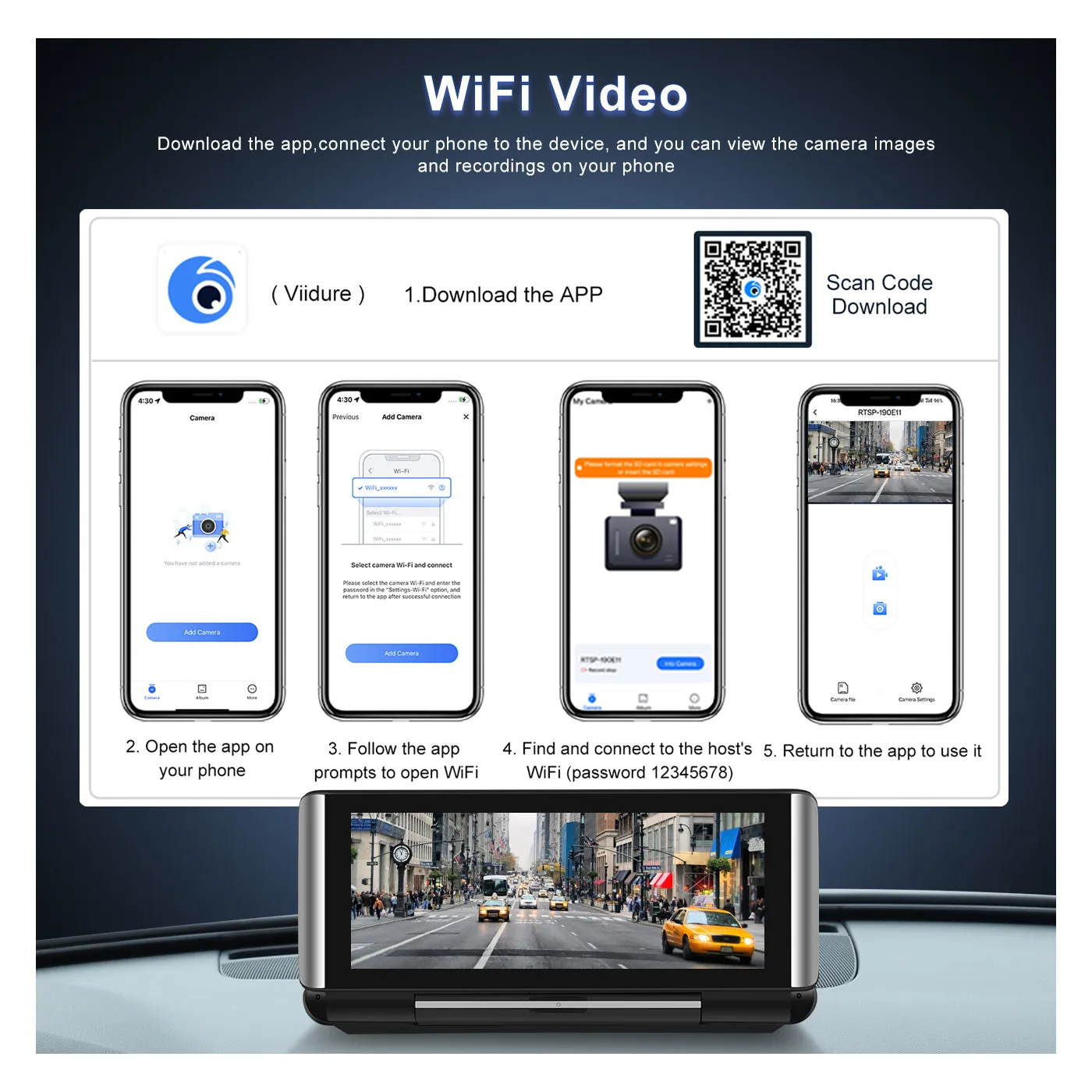 PODOFO 6.86 Inches Foldable CarPlay Screen &Android Auto Support Bluetooth/AUX/TF/BSD Apple Airplay Android Cast Support Rear Camera DVR 4K