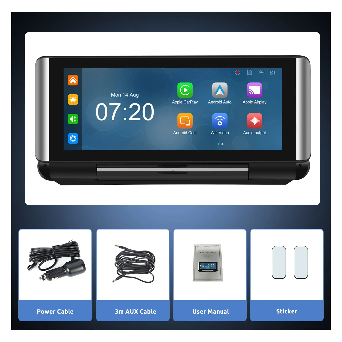 PODOFO 6.86 Inches Foldable CarPlay Screen &Android Auto Support Bluetooth/AUX/TF/BSD Apple Airplay Android Cast Support Rear Camera DVR 4K