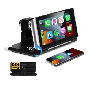 PODOFO 6.86 Inches Foldable CarPlay Screen &Android Auto Support Bluetooth/AUX/TF/BSD Apple Airplay Android Cast Support Rear Camera DVR 4K