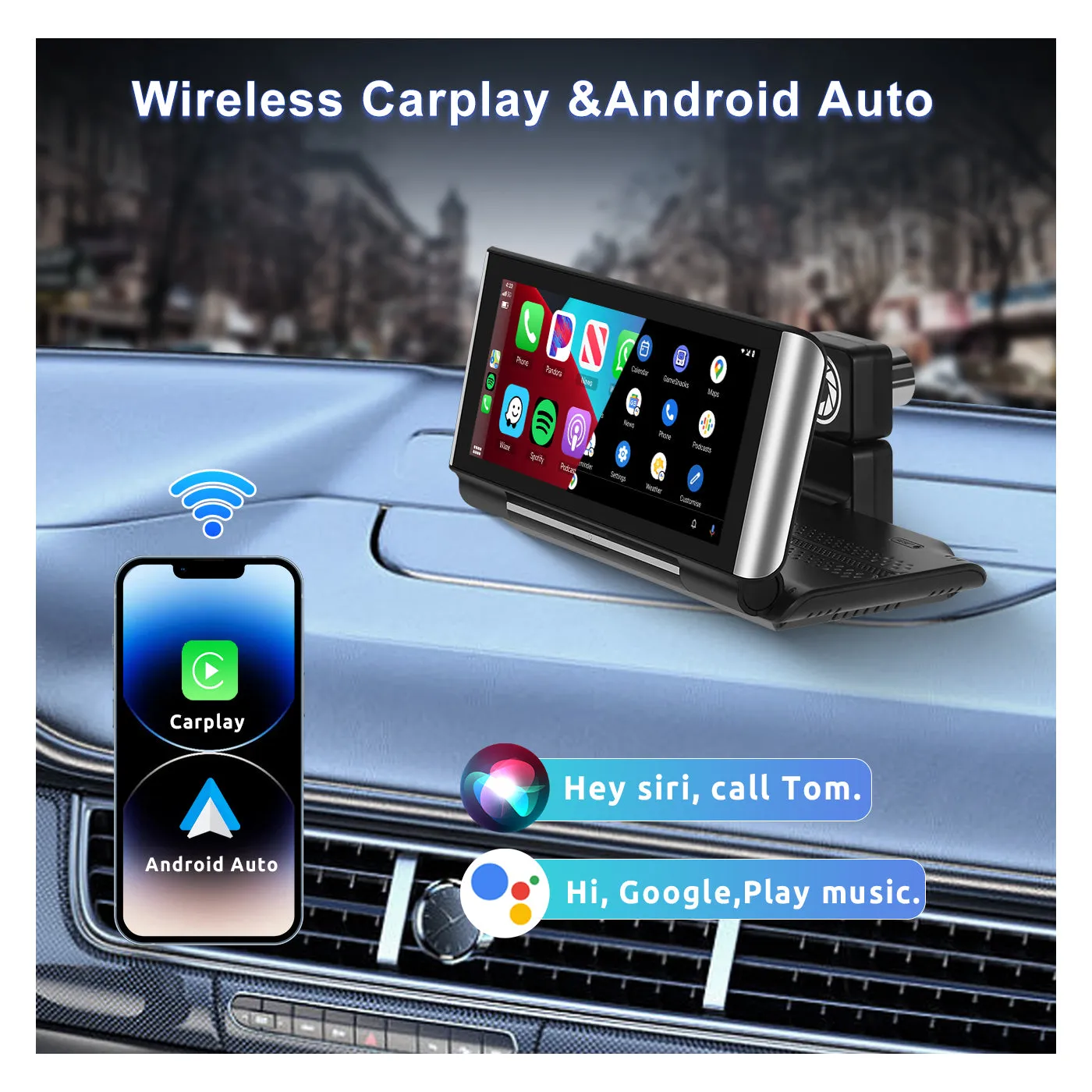 PODOFO 6.86 Inches Foldable CarPlay Screen &Android Auto Support Bluetooth/AUX/TF/BSD Apple Airplay Android Cast Support Rear Camera DVR 4K